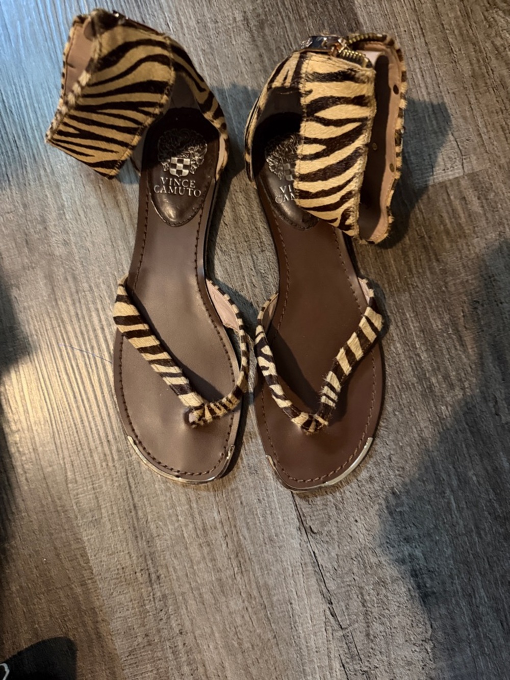 Vince Camuto Zebra-Print Ankle-Strap Sandals - Black/Tan